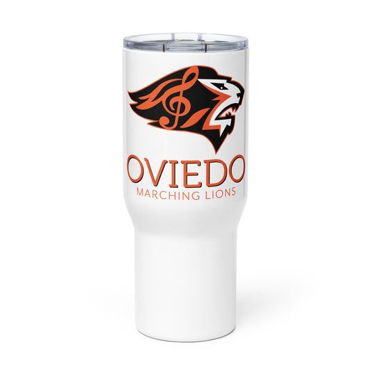 Oviedo HS Band Lion Head Travel mug with a handle